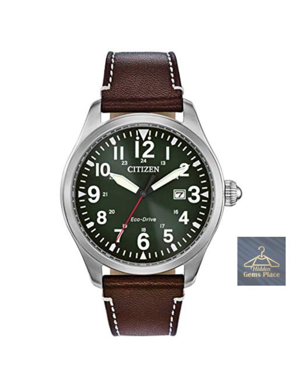 Men's Eco-Drive Field Watch Stainless Steel Leather Strap 100m Water Resistant